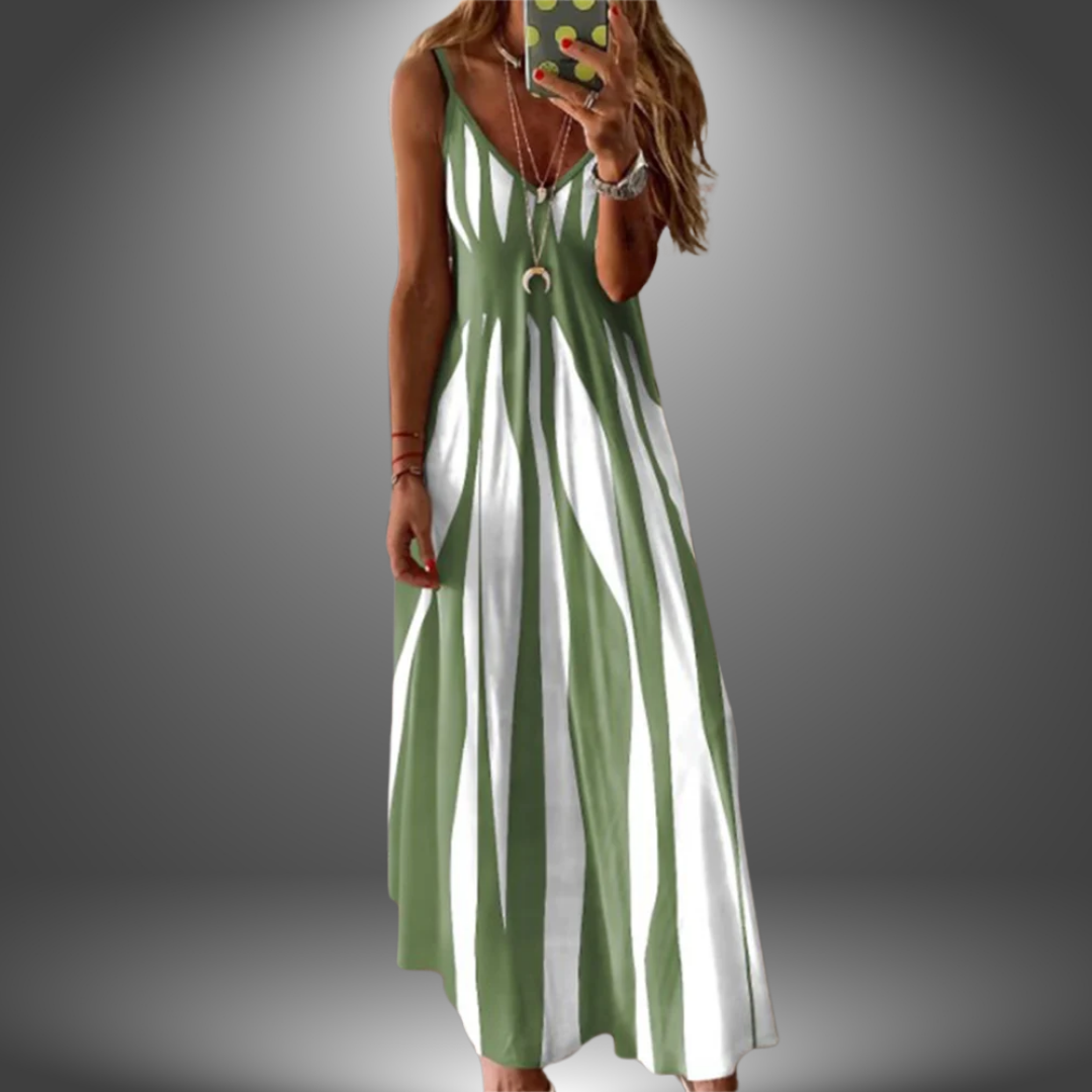 Aria - Elegant Sleeveless Stripe Printed Long Dress