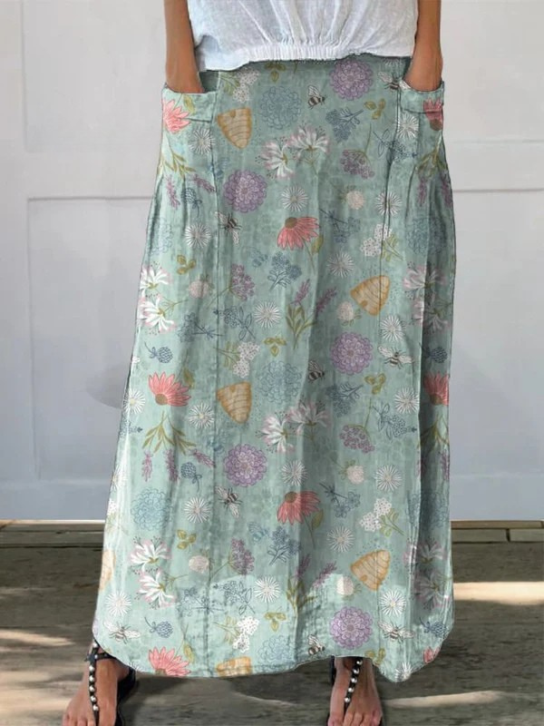 Blooming Spring Floral And Bumble Bee Pattern Printed Women&